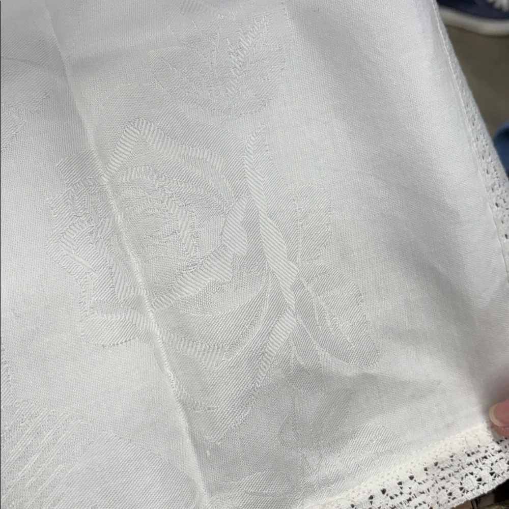 Elegant White Brocade table runner rose pattern